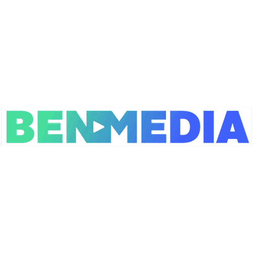 Colorful logo of BenMedia, a digital marketing and media company, featuring a modern font with a gradient from green to blue.